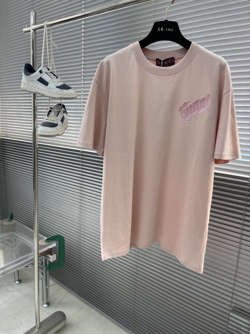Gucci Embroidered Cotton T-Shirt - Short Sleeve, Regular Fit, Peach 1 Gucci Embroidered Cotton T-Shirt - Short Sleeve, Regular Fit, Peach