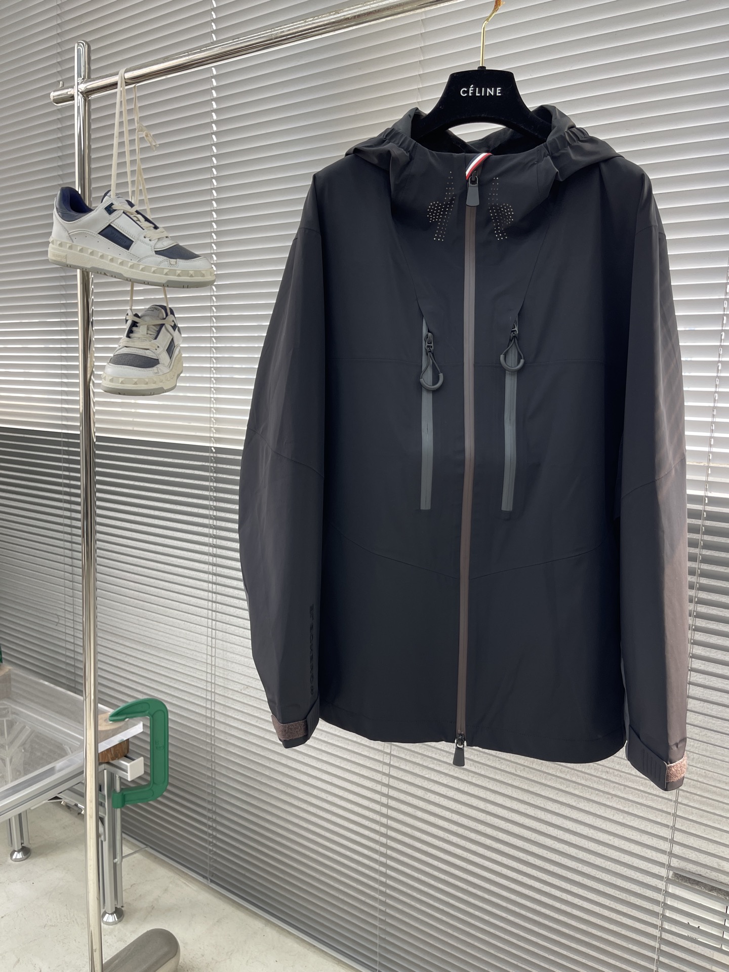 Celine Black Spring/Summer Outdoor Hooded Sport Jacket, Functional Fabric