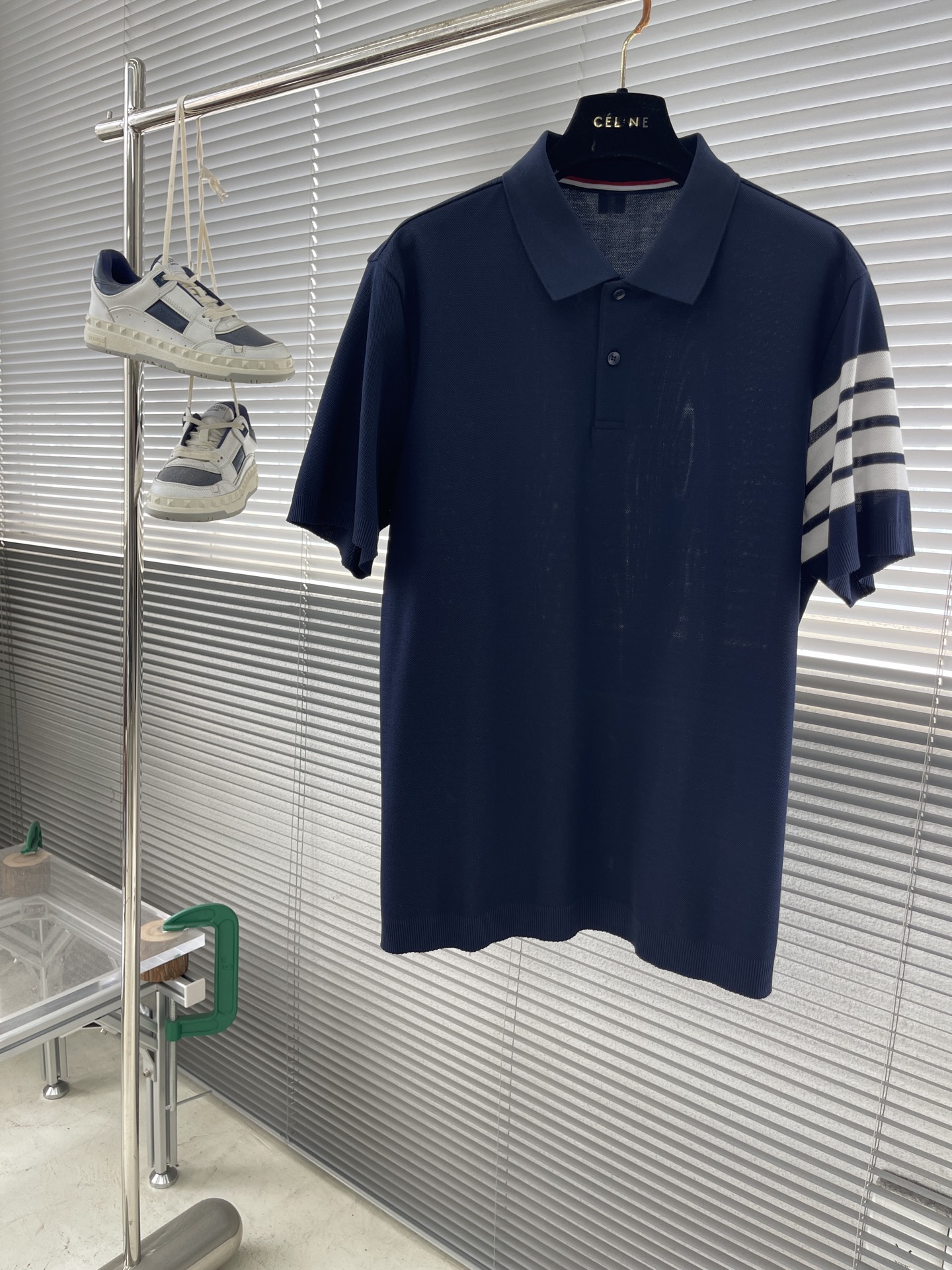 Thom Browne Navy Cotton Polo Shirt With Signature 4-Bar Stripe Detail