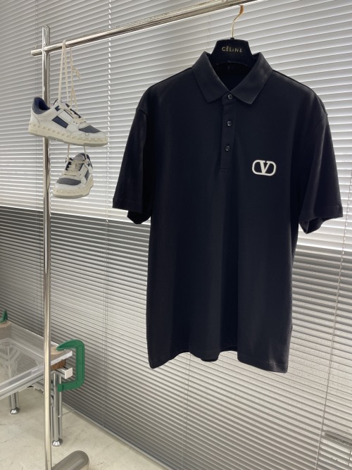 Valentino Men's Black Cotton Polo Shirt with Logo - Slim Fit Available 1 Valentino Men's Black Cotton Polo Shirt with Logo - Slim Fit Available