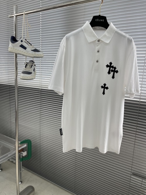 Chrome Hearts White Polo Shirt with Crosses, Relaxed Fit, Cotton Fabric 1 Chrome Hearts White Polo Shirt with Crosses, Relaxed Fit, Cotton Fabric