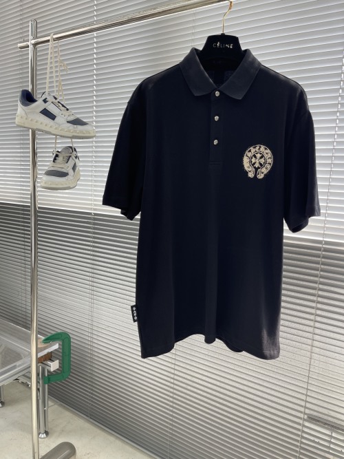 Chrome Hearts Men's Polo Shirt - Short Sleeve Cotton Blend, Relaxed Fit 1 Chrome Hearts Men's Polo Shirt - Short Sleeve Cotton Blend, Relaxed Fit