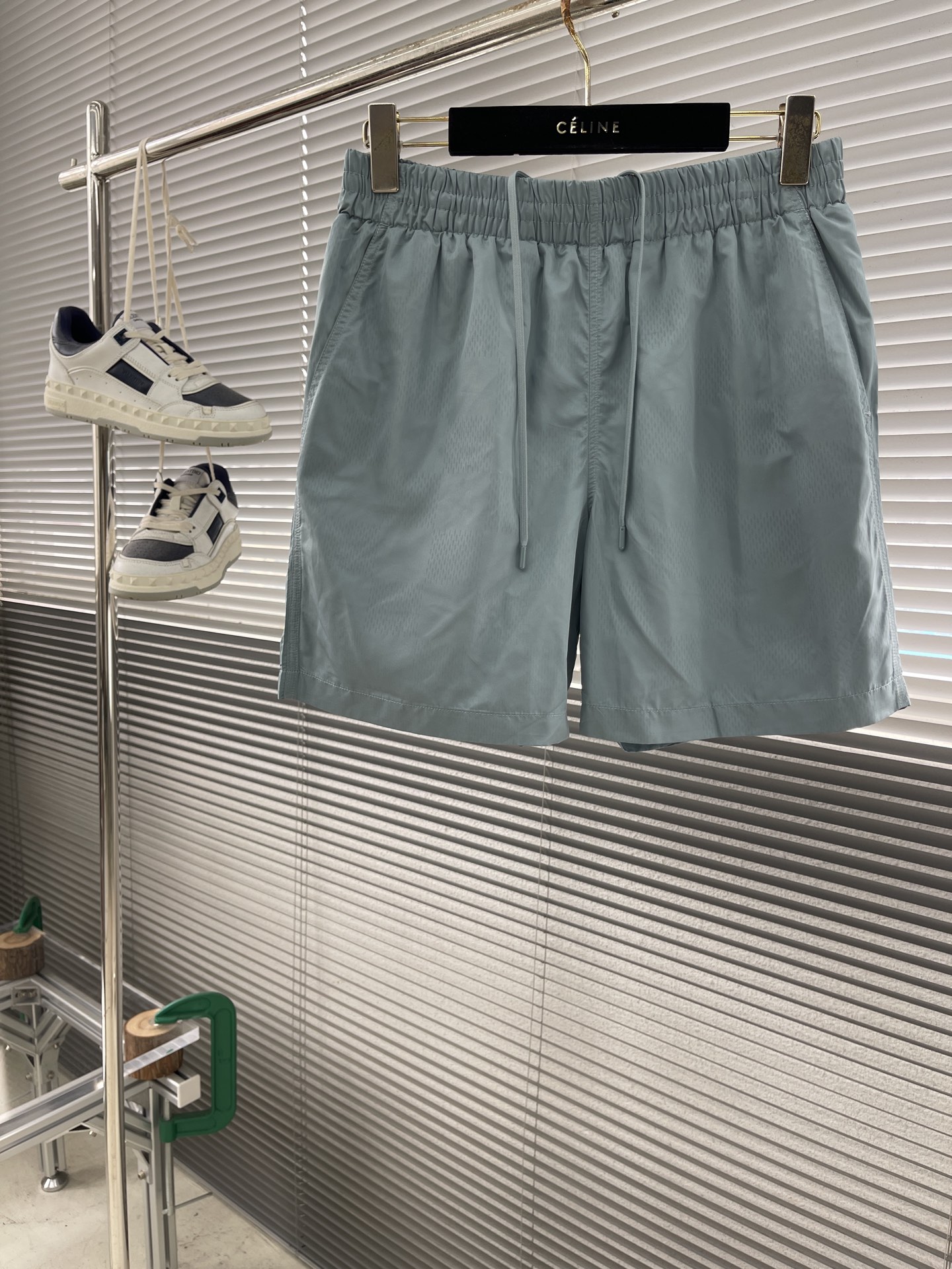 “New Beach Shorts by Ass 25ss with Damier Stripes and Fast-Drying Tech”
