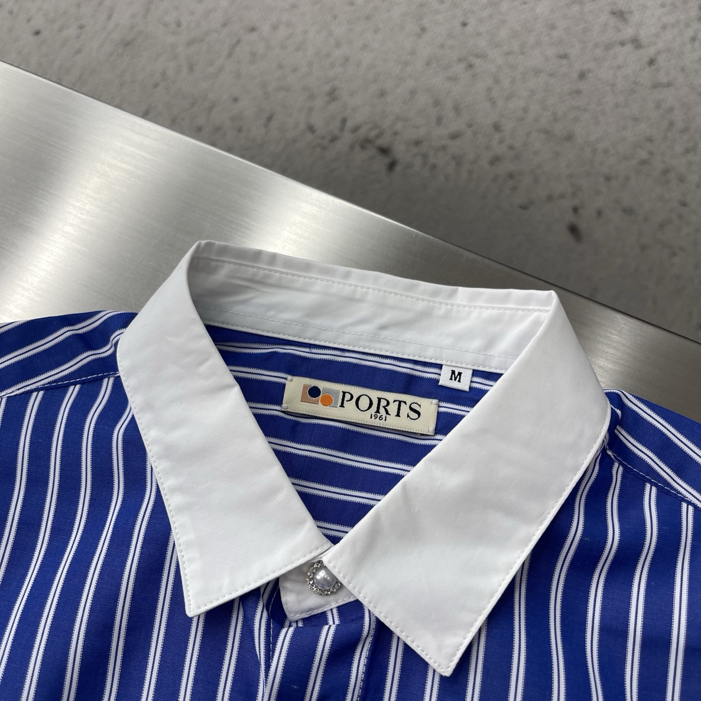 -PORTS 26新款蓝色条纹方领长袖衬衫，男女同款 高版本。码数：S.M.L衣长70.5 72.5 7