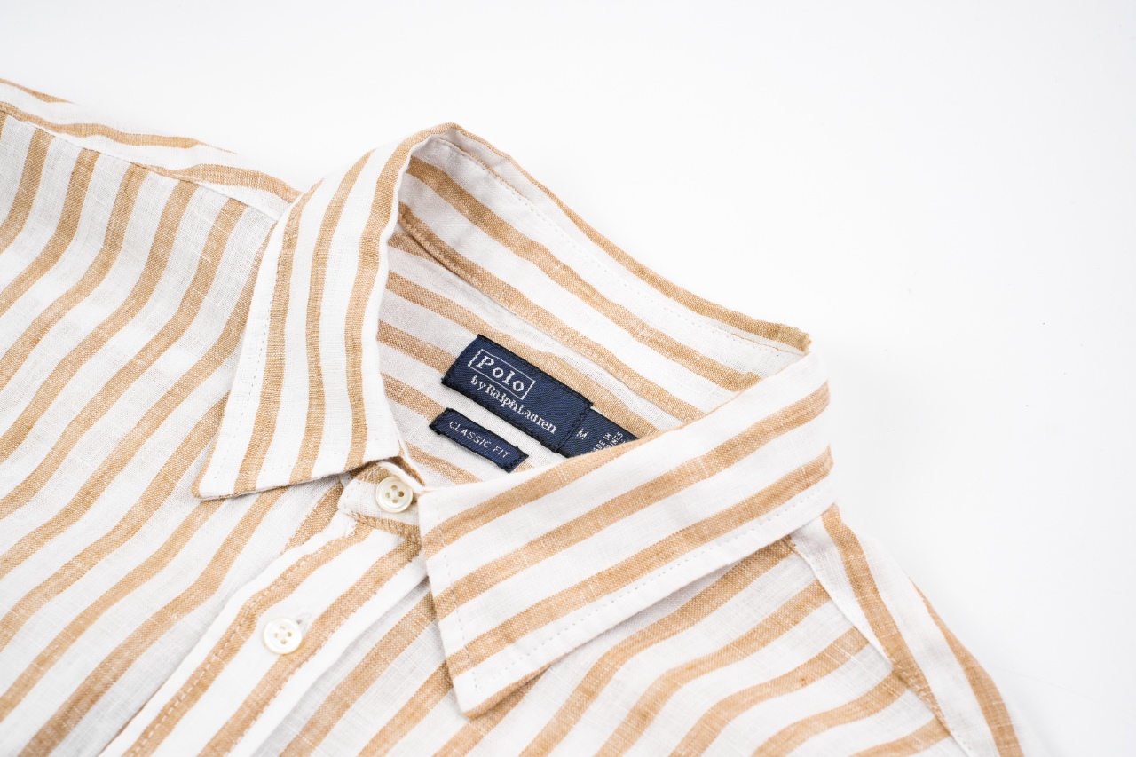 340 拉尔夫劳伦亚麻衬衫薄款 面料：21支精纺色织竖条亚麻布