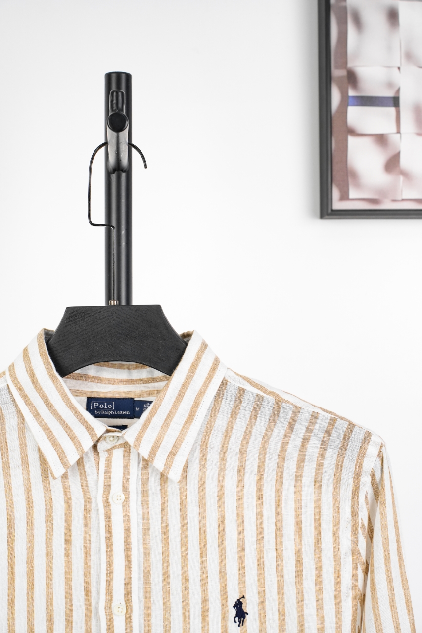 340 拉尔夫劳伦亚麻衬衫薄款 面料：21支精纺色织竖条亚麻布