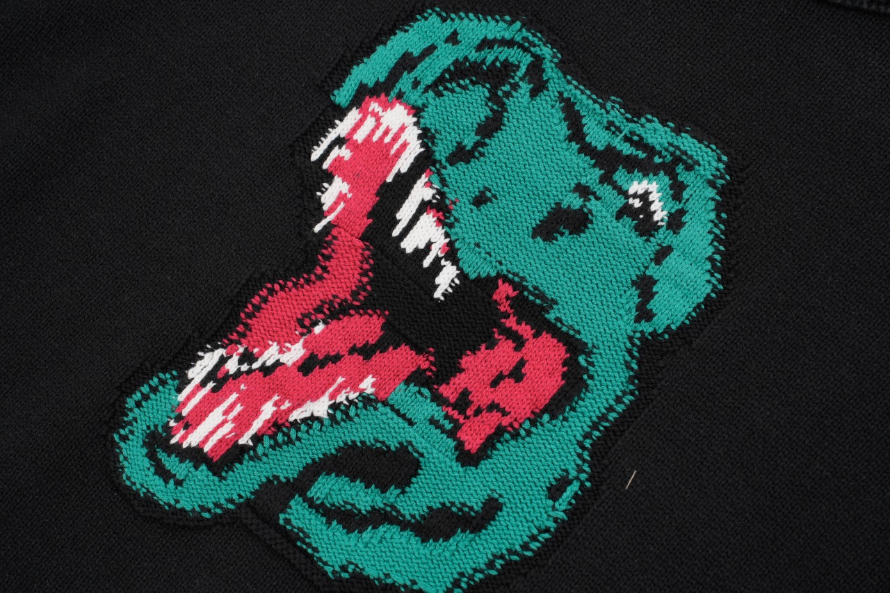 340 Charil Lucian 25 恐龙提花圆领毛衣 32S定染全精高捻棉和13S貂绒纱线