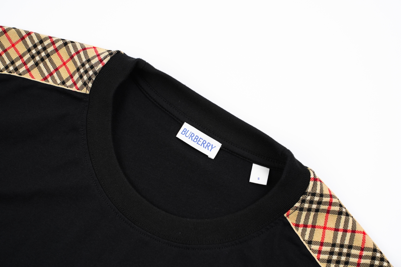 巴宝莉肩部织带格子短袖