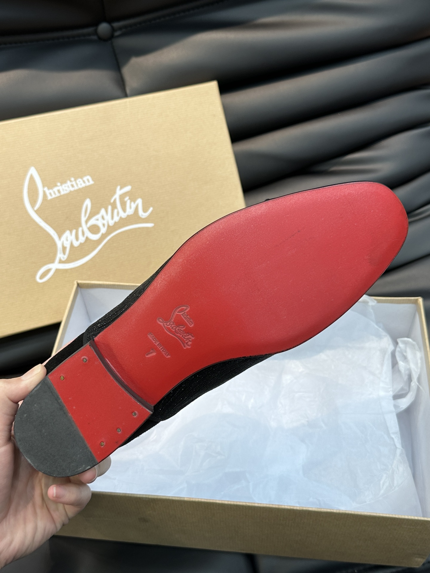 Christia*.Loubouti*高端男士商务正装皮鞋原版真牛皮大红底意大利进口牛皮大底头层牛皮水染