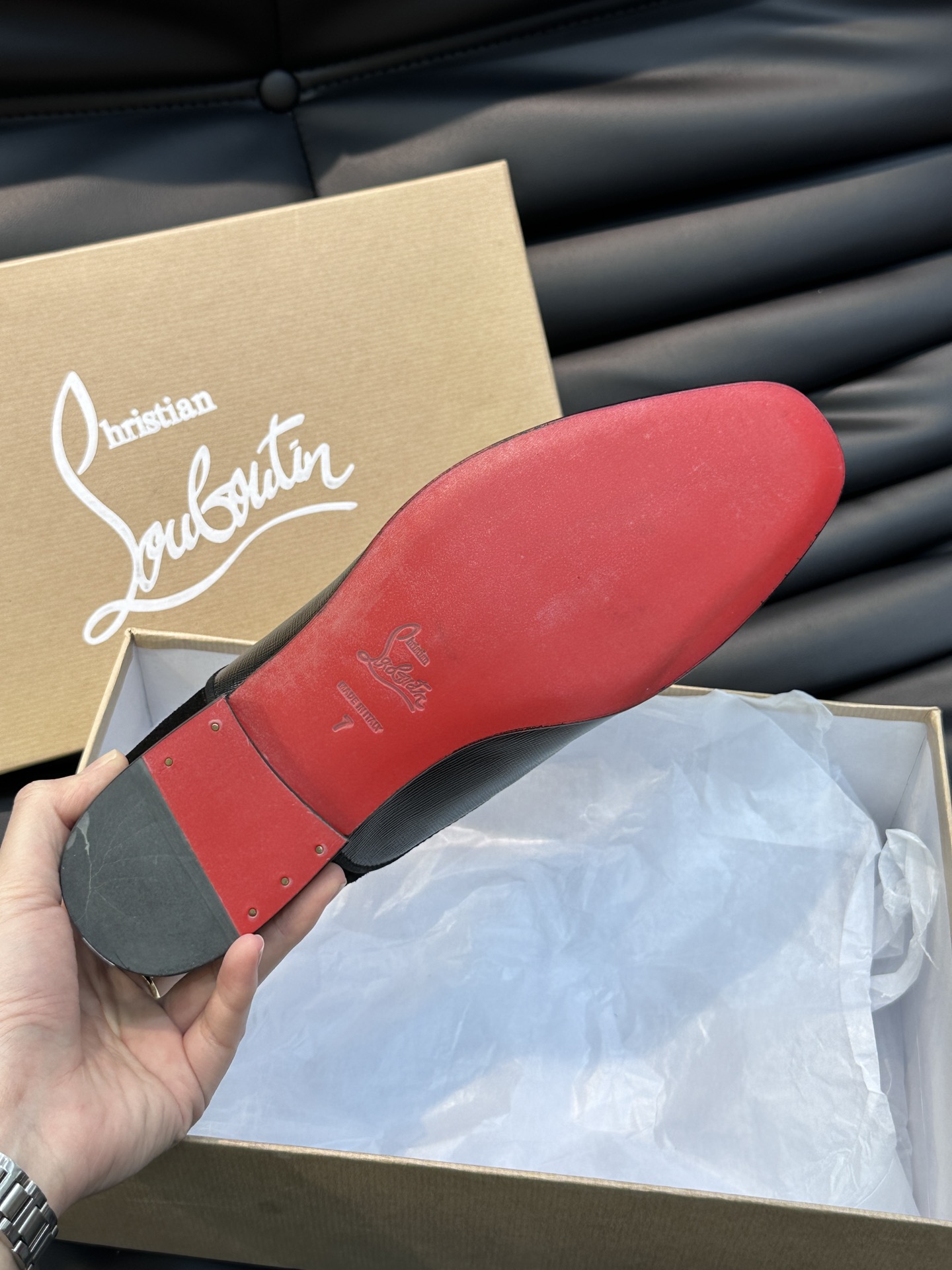 Christia*.Loubouti*高端男士商务正装皮鞋原版真牛皮大红底意大利进口牛皮大底头层牛皮水染