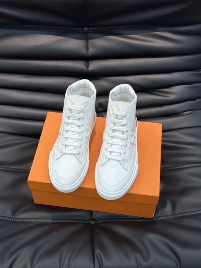 Hermes Shoes Sneakers Replica Wholesale Men Calfskin Cotton Cowhide TPU Fall/Winter Collection High Tops