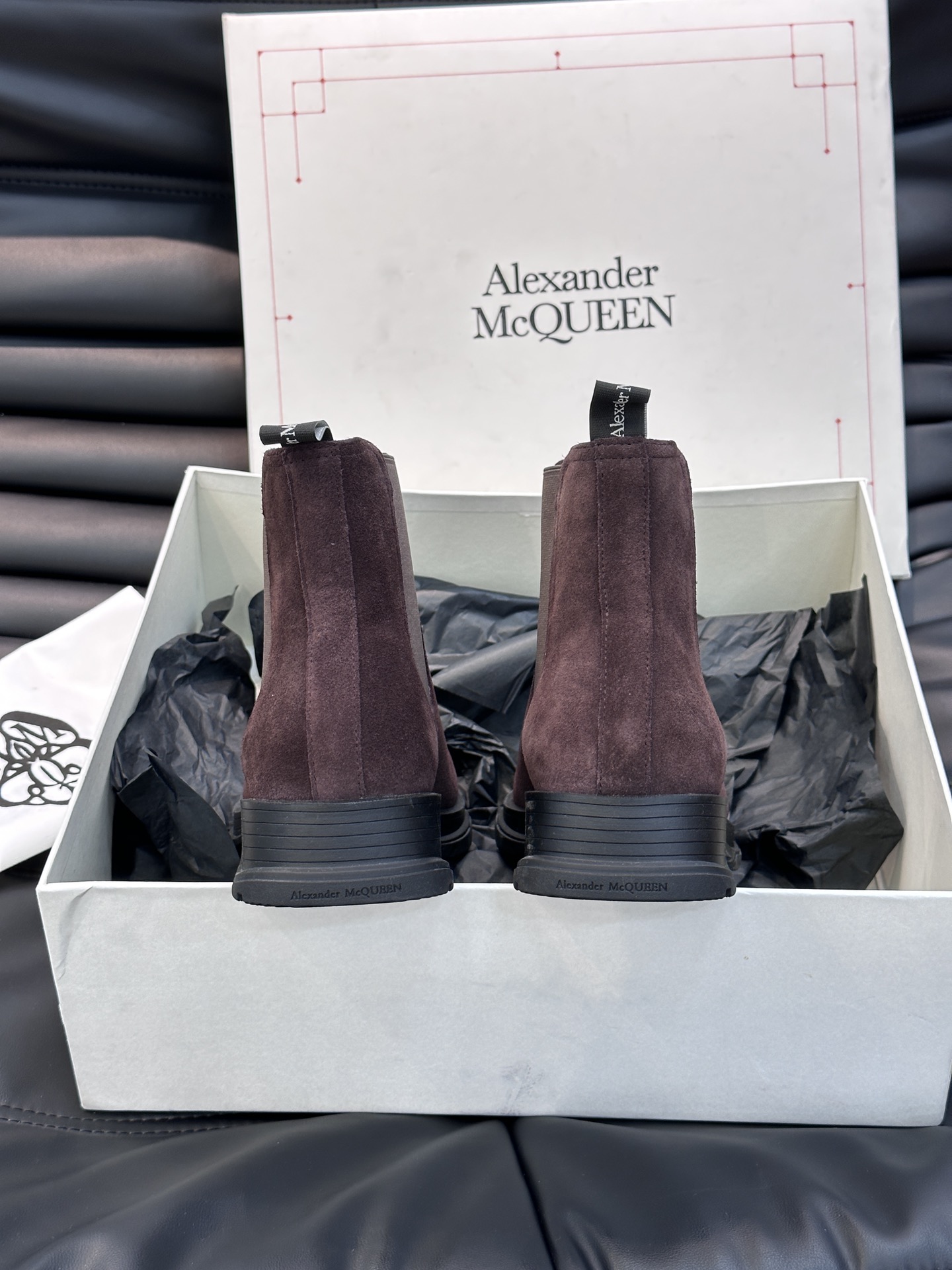 AlexanderMcQue*麦昆男士高帮靴代购级重工精品进口头层牛皮打造原版橡胶沟纹鞋底喇叭形鞋跟轮廓