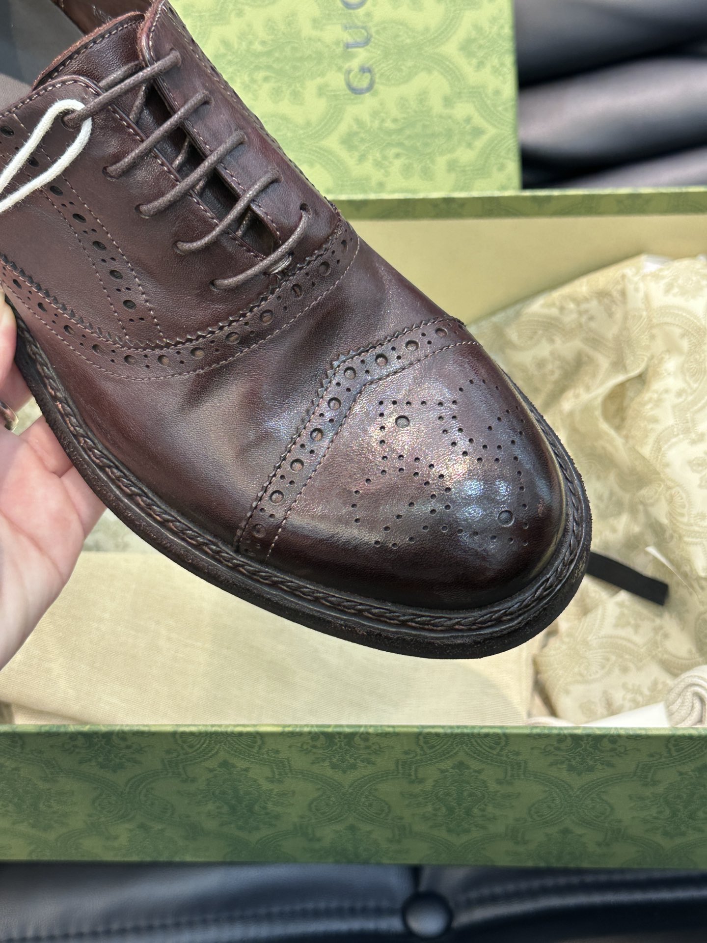 Gucc*高端男士时尚复古皮鞋鞋面采用水洗马皮手工做旧原版意大利真皮大底固特异工艺车牛津线缝合永不掉底.