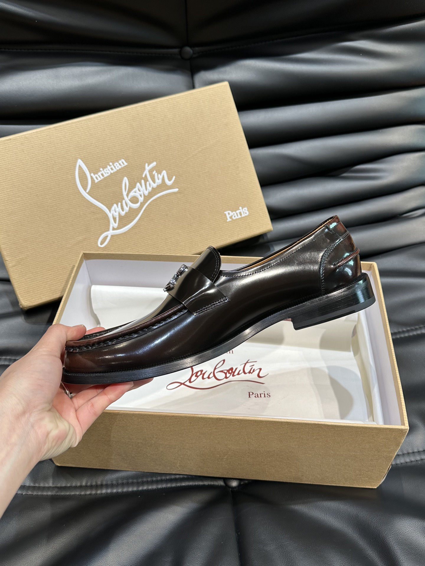 Christia*.Loubouti*高端男士商务正装皮鞋原版真牛皮大红底意大利进口牛皮大底头层牛皮水染