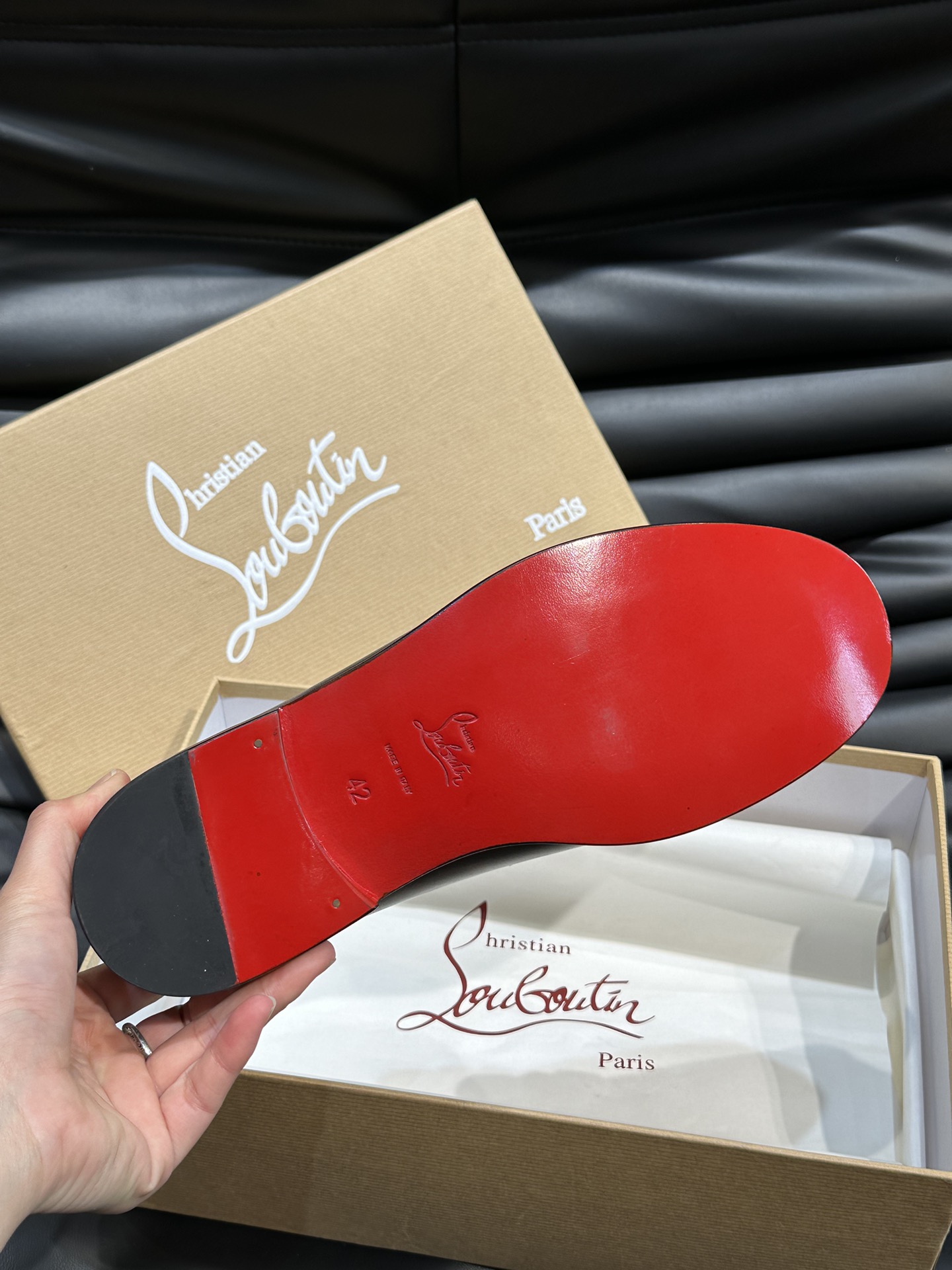 Christia*.Loubouti*高端男士商务正装皮鞋原版真牛皮大红底意大利进口牛皮大底头层牛皮水染