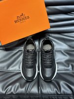 Hermes Shoes Sneakers Black Calfskin Cowhide Rubber Fashion Casual