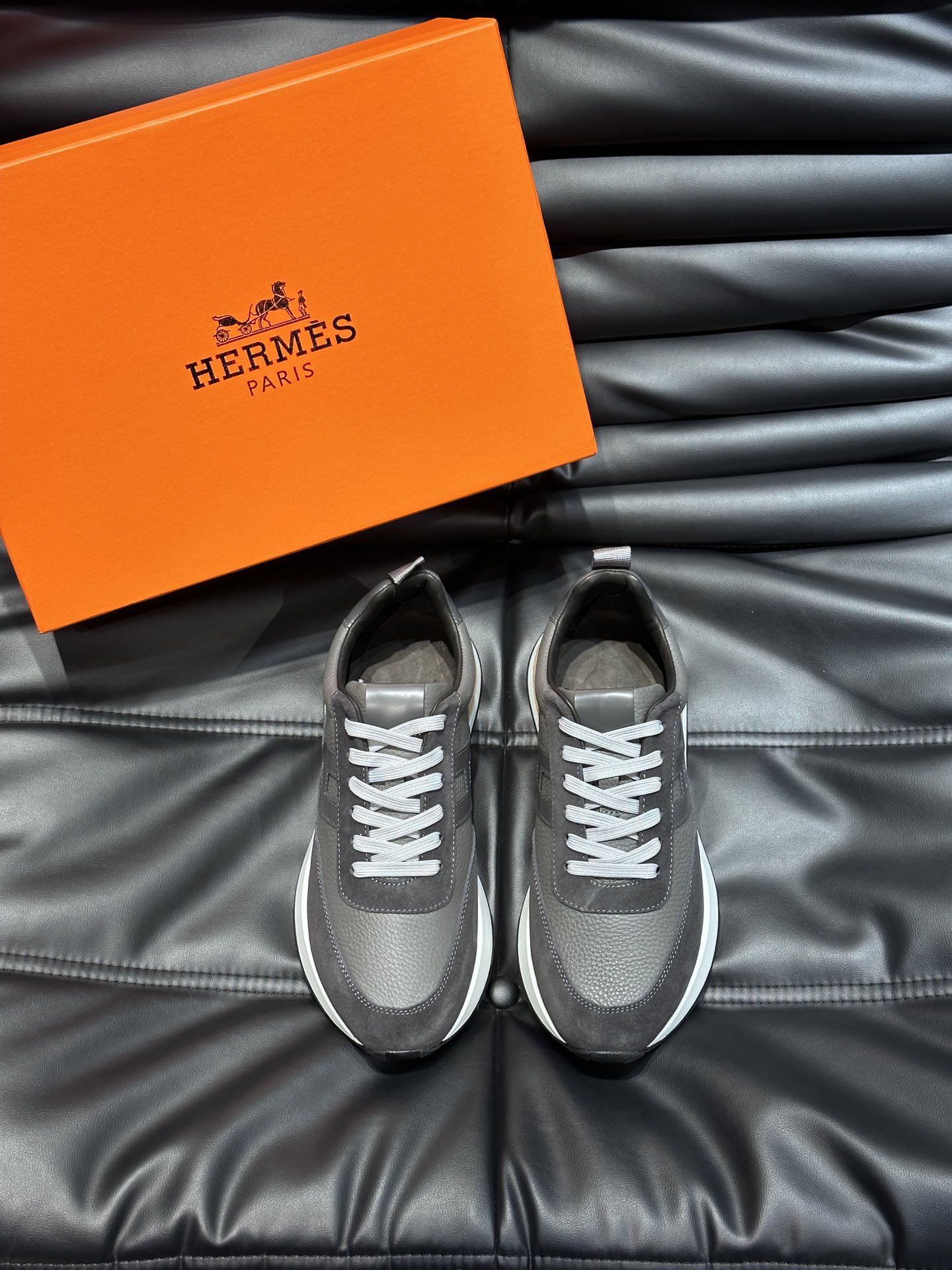 Hermes Shoes Sneakers Black Calfskin Cowhide Rubber Fashion Casual
