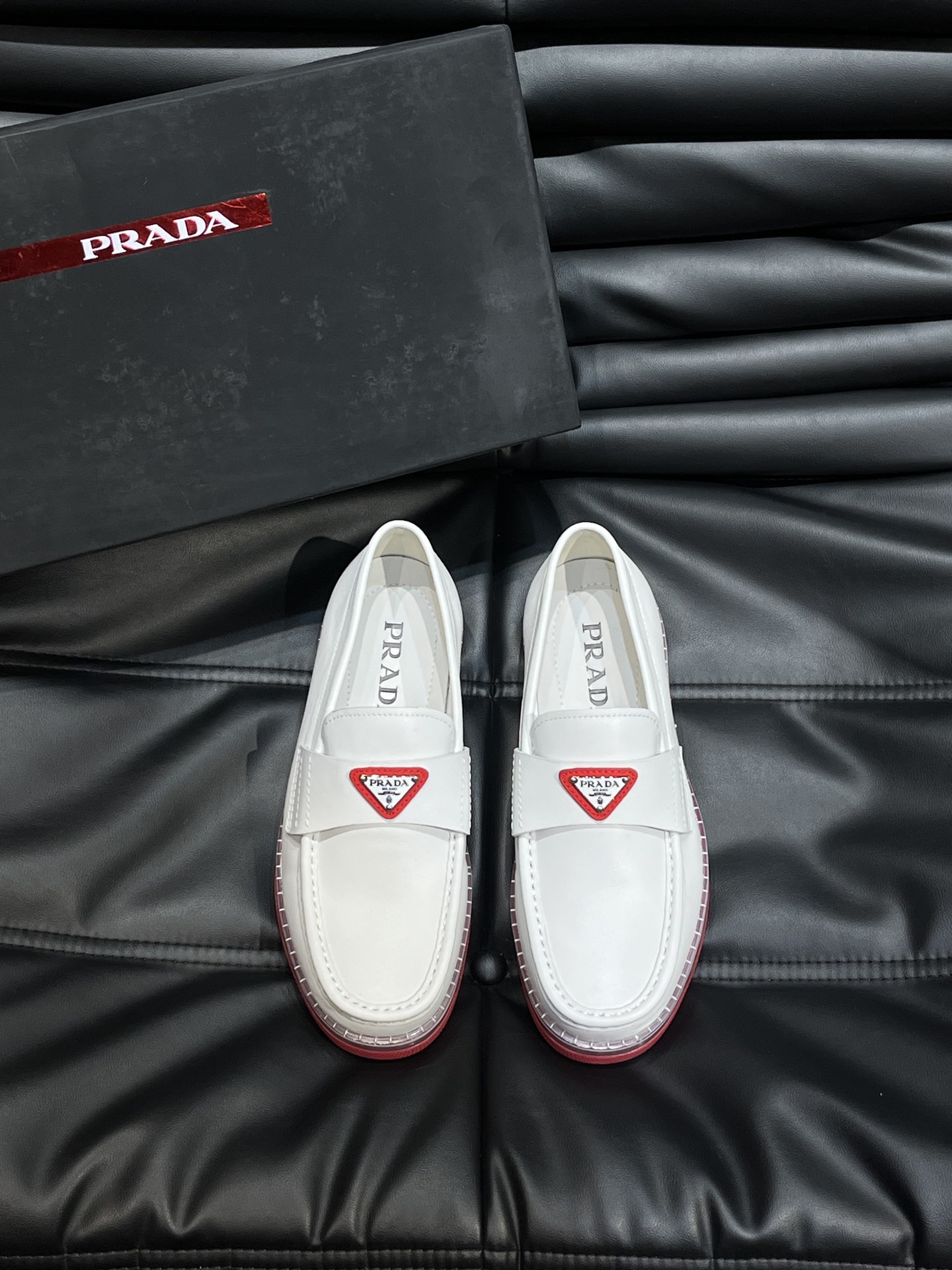 Prada Shoes Loafers Calfskin Cowhide Rubber