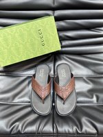 Gucci Shoes Flip Flops Slippers Men Cowhide Genuine Leather Spring/Summer Collection Fashion