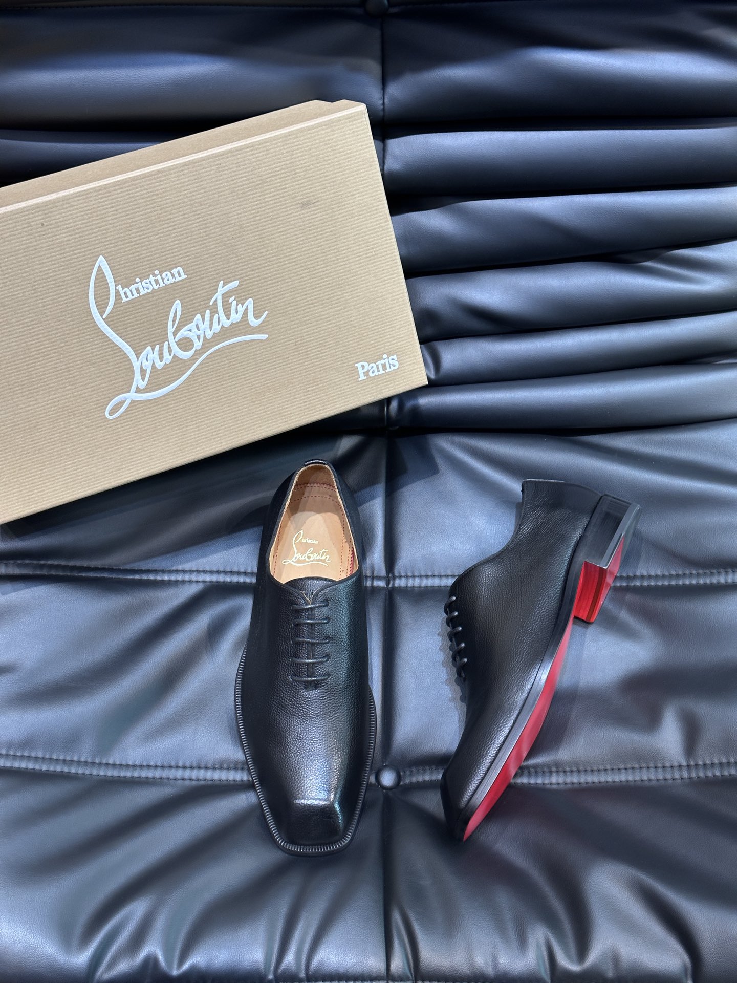 Christia*.Loubouti*高端男士商务正装皮鞋原版真牛皮大红底意大利进口牛皮大底头层牛皮水染