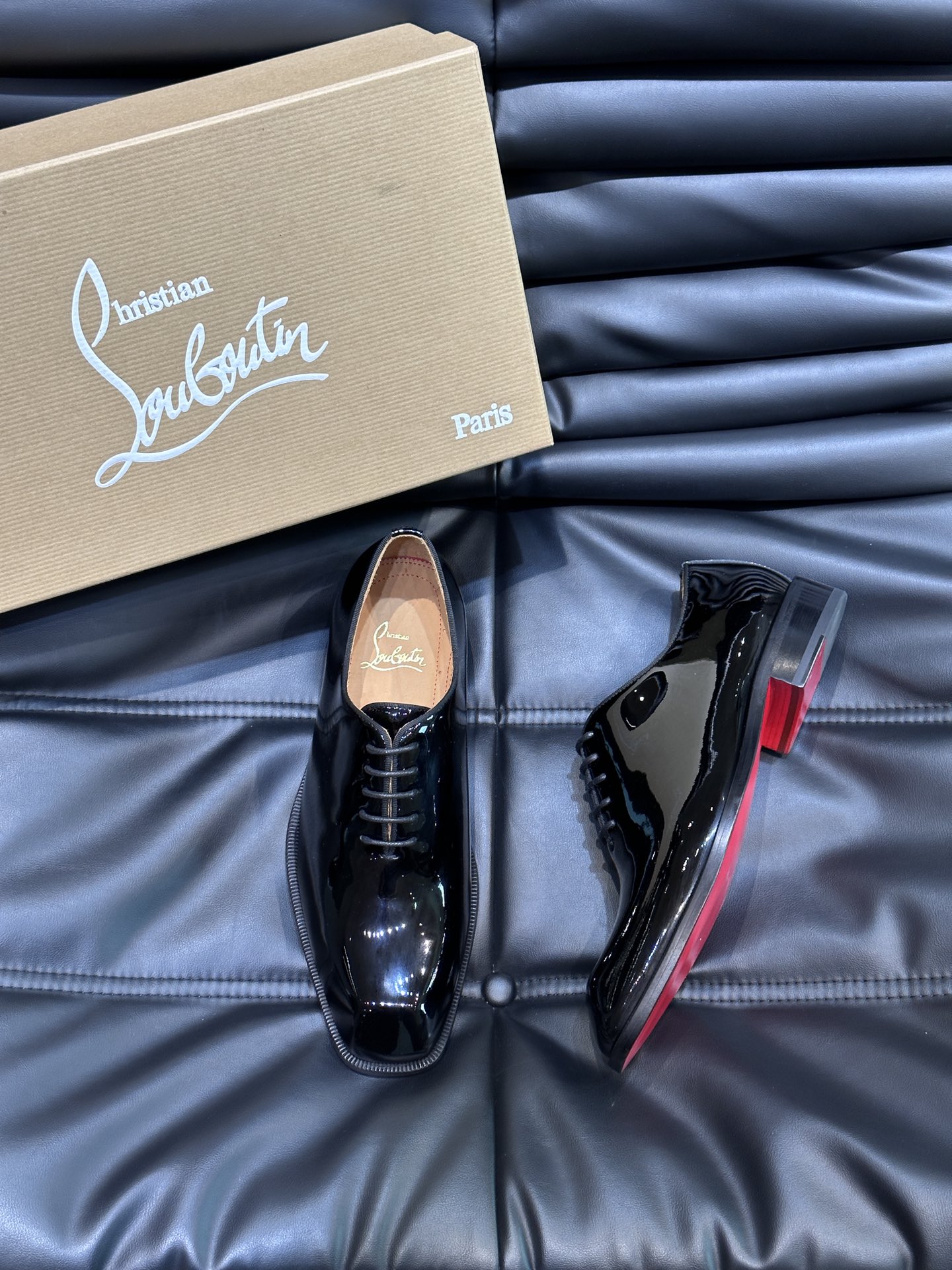 Christia*.Loubouti*高端男士商务正装皮鞋原版真牛皮大红底意大利进口牛皮大底头层牛皮水染