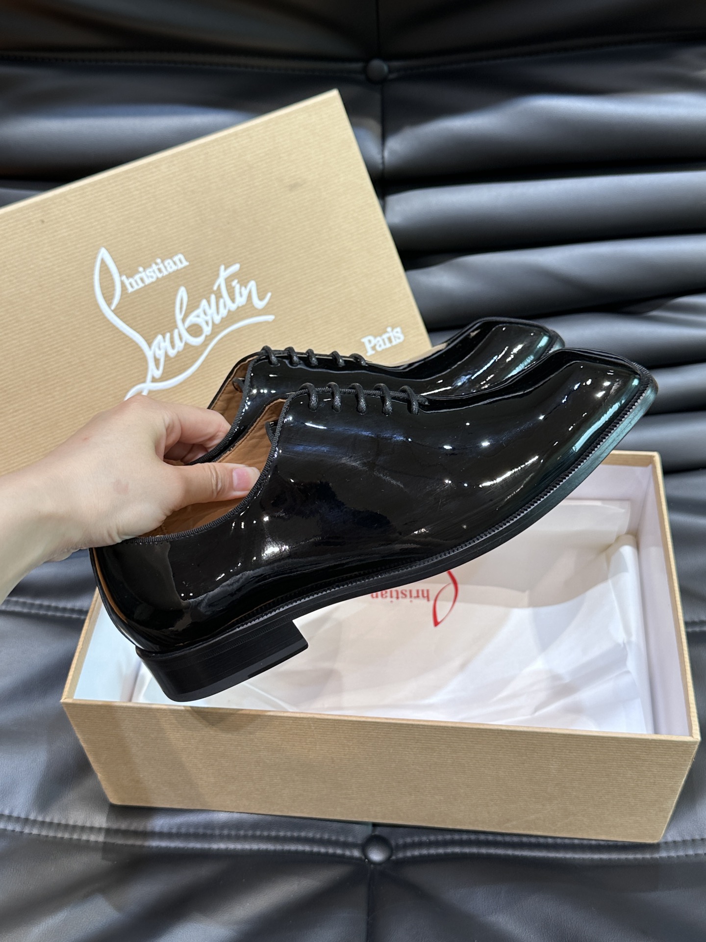 Christia*.Loubouti*高端男士商务正装皮鞋原版真牛皮大红底意大利进口牛皮大底头层牛皮水染