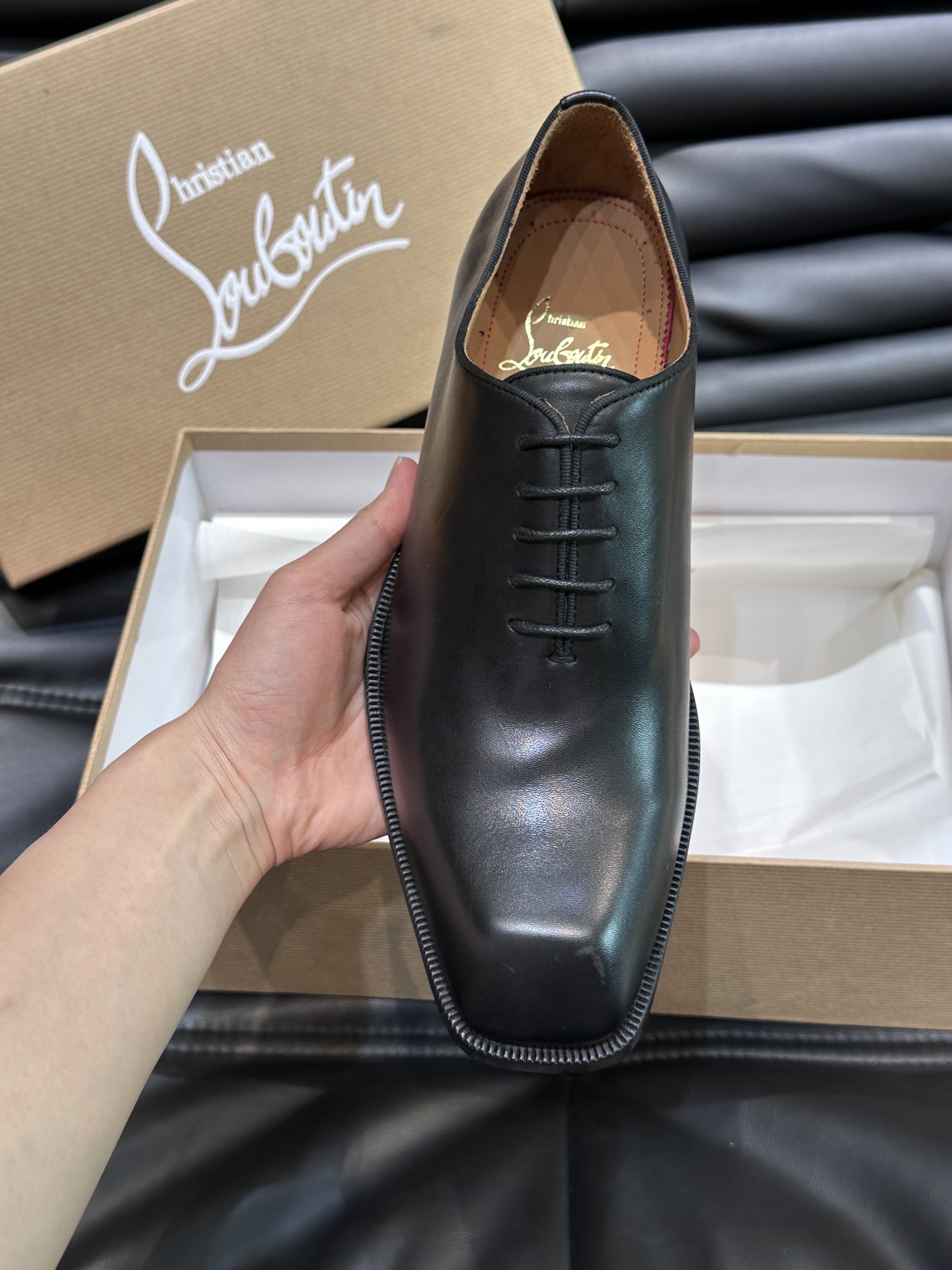 Christia*.Loubouti*高端男士商务正装皮鞋原版真牛皮大红底意大利进口牛皮大底头层牛皮水染