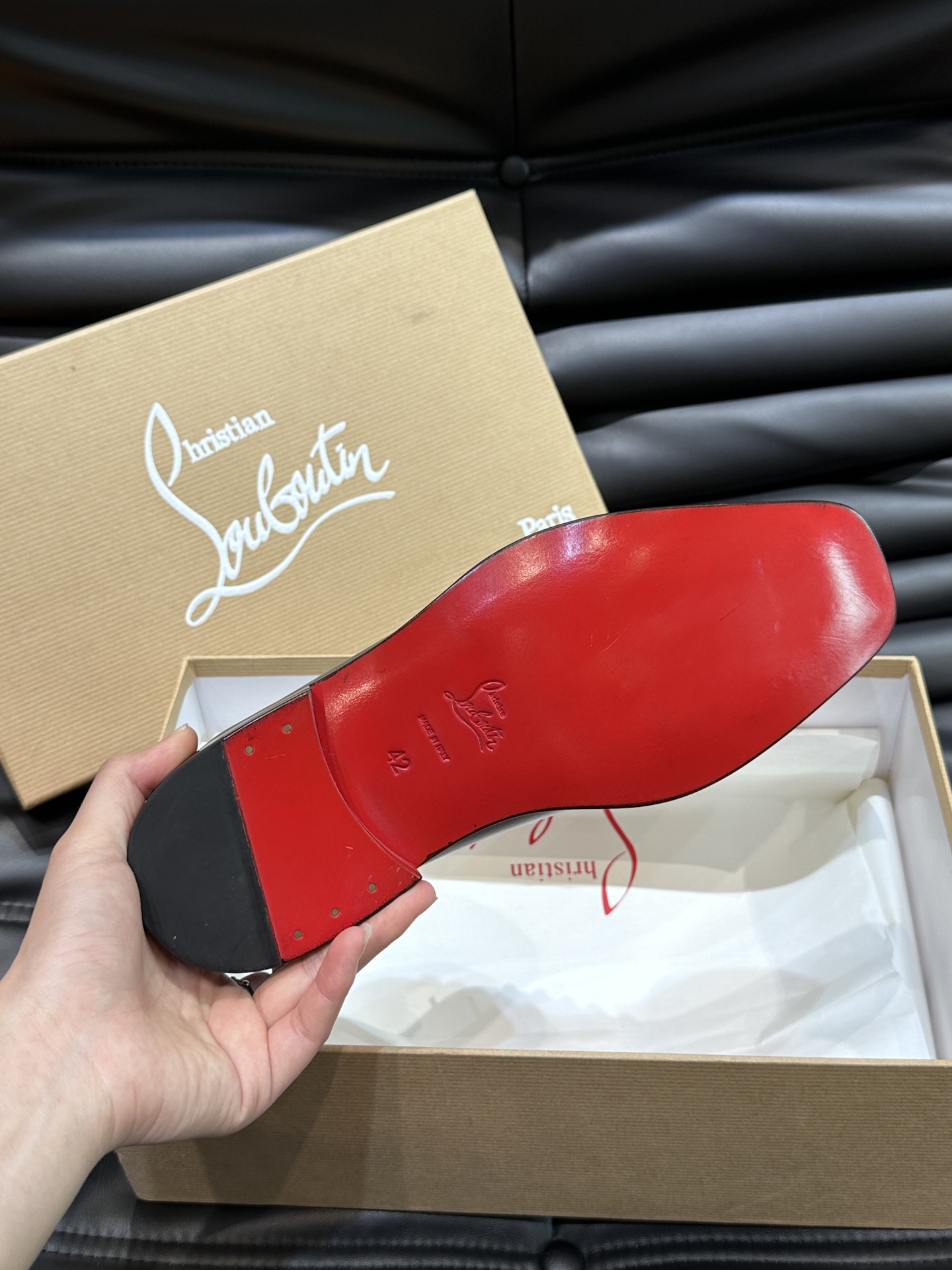 Christia*.Loubouti*高端男士商务正装皮鞋原版真牛皮大红底意大利进口牛皮大底头层牛皮水染