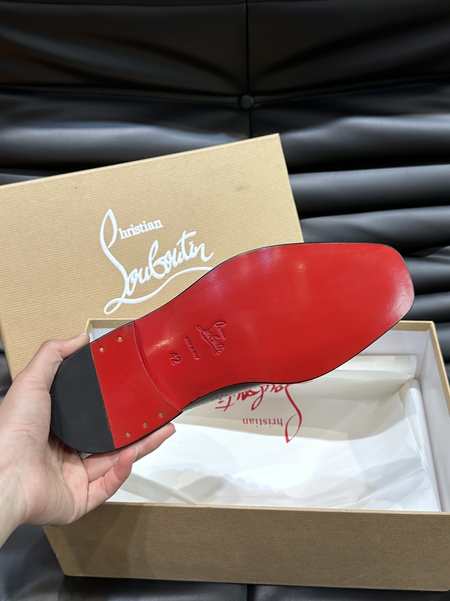 Christia*.Loubouti*高端男士商务正装皮鞋原版真牛皮大红底意大利进口牛皮大底头层牛皮水染