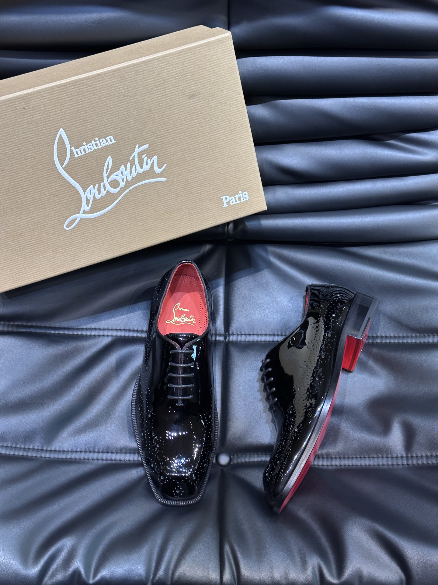 Christia*.Loubouti*高端男士商务正装皮鞋原版真牛皮大红底意大利进口牛皮大底头层牛皮水染