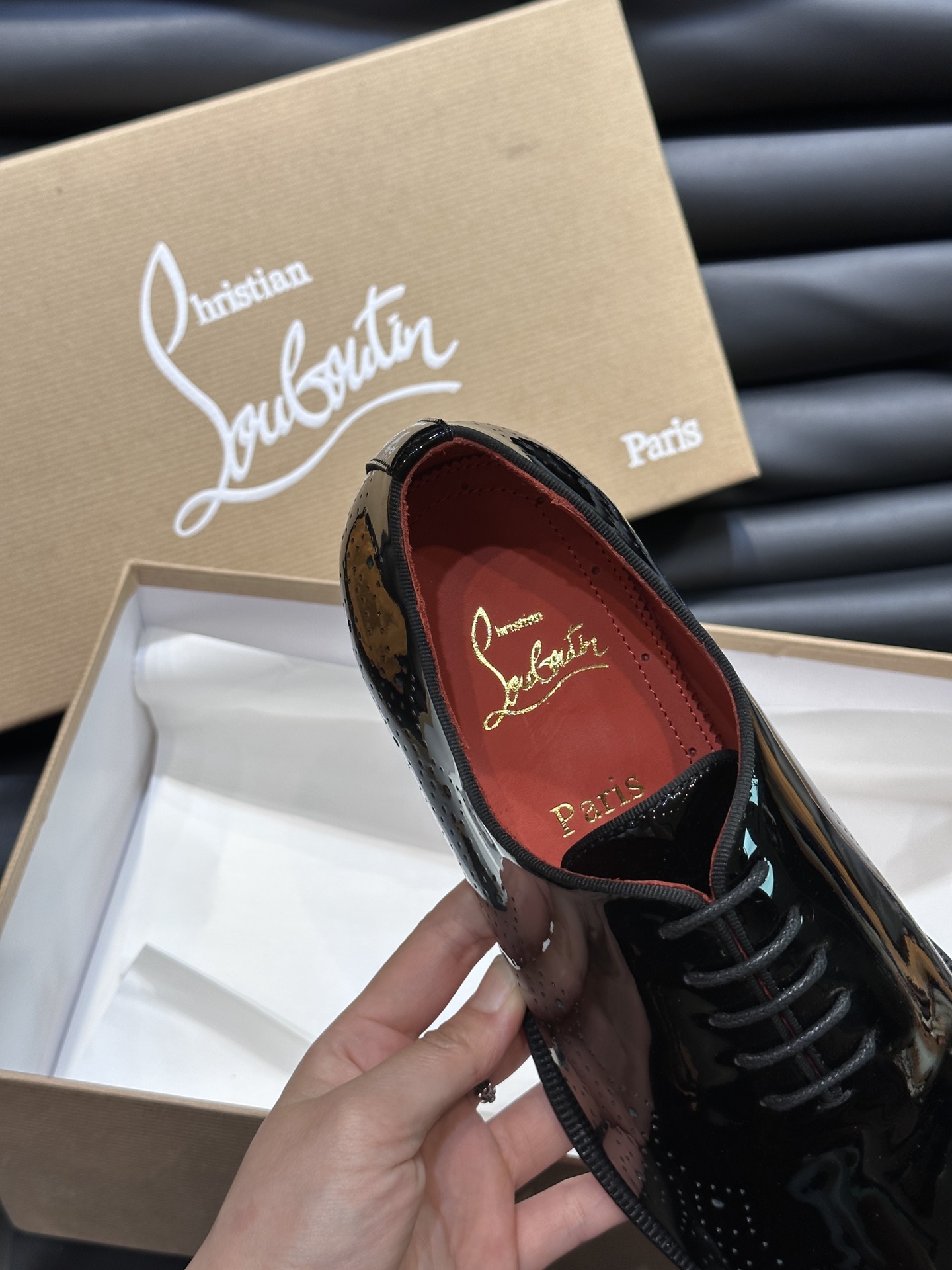 Christia*.Loubouti*高端男士商务正装皮鞋原版真牛皮大红底意大利进口牛皮大底头层牛皮水染