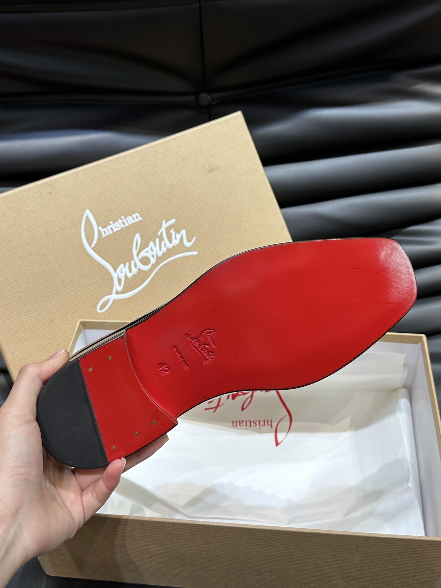 Christia*.Loubouti*高端男士商务正装皮鞋原版真牛皮大红底意大利进口牛皮大底头层牛皮水染