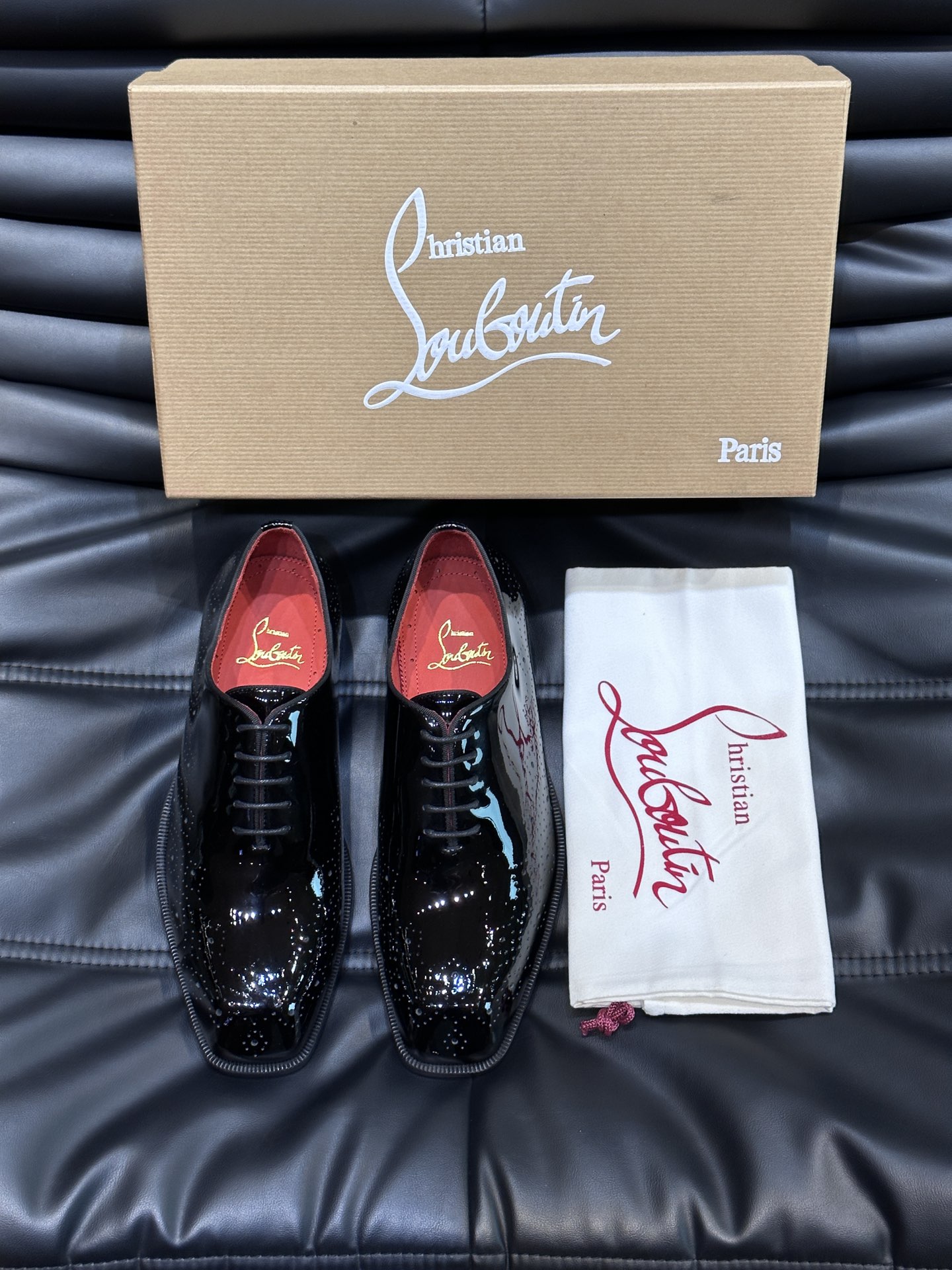 Christia*.Loubouti*高端男士商务正装皮鞋原版真牛皮大红底意大利进口牛皮大底头层牛皮水染