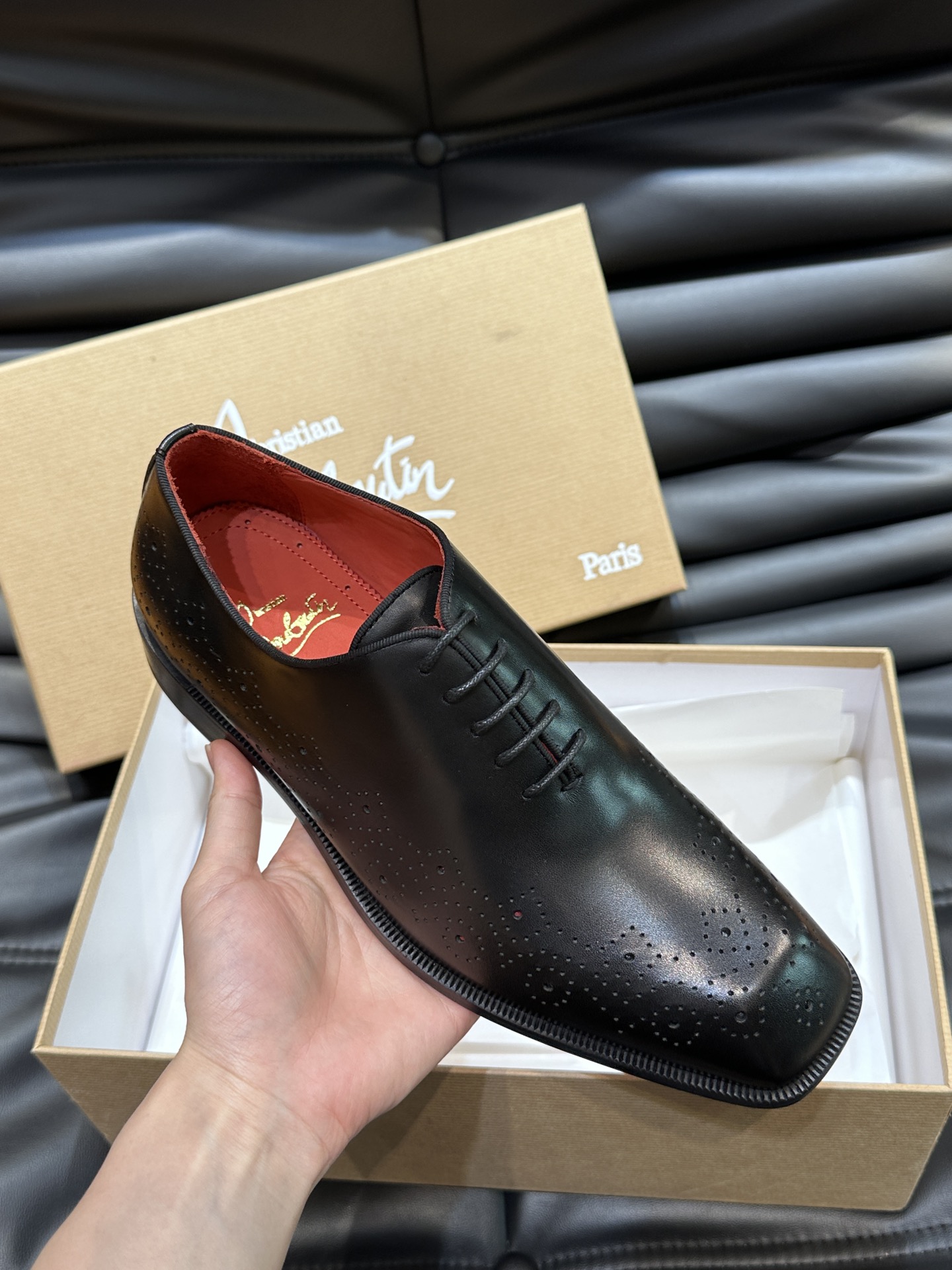 Christia*.Loubouti*高端男士商务正装皮鞋原版真牛皮大红底意大利进口牛皮大底头层牛皮水染