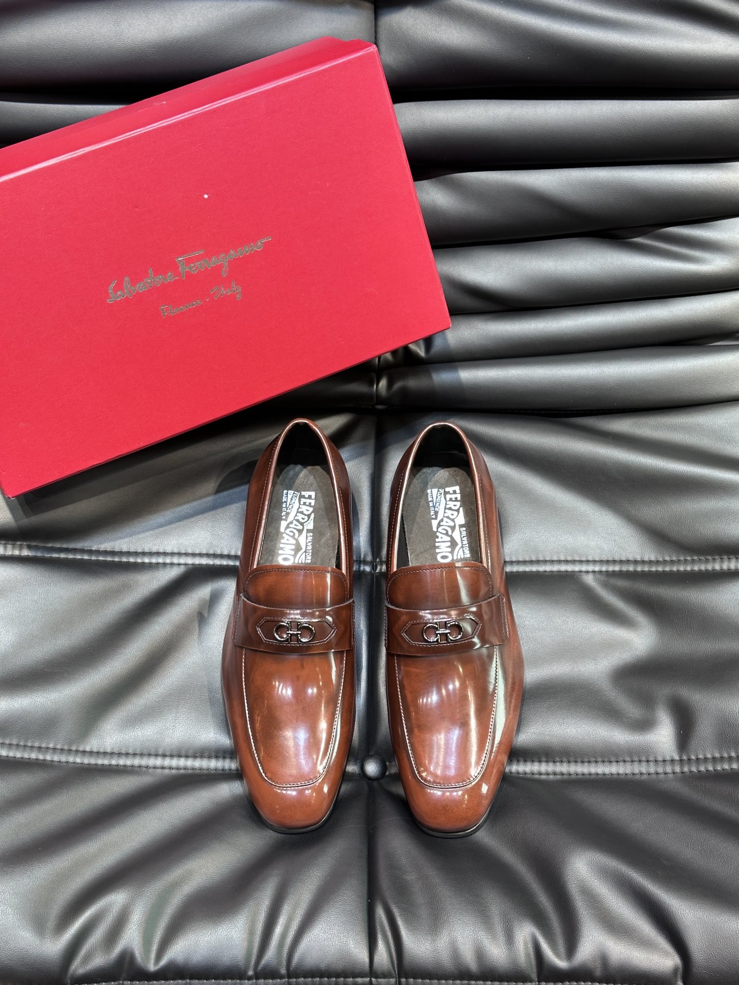 Ferragamo Shoes Plain Toe Men Cowhide Genuine Leather Casual