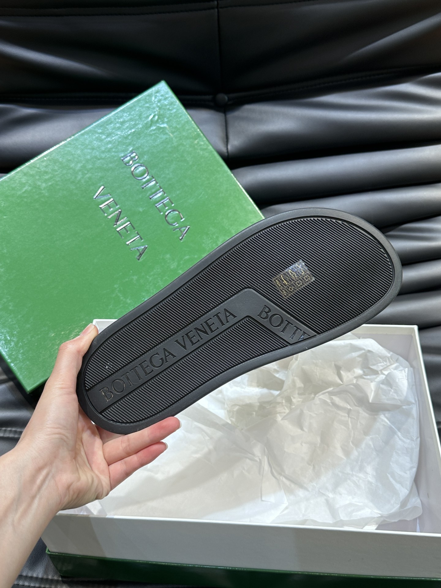 Bottega Veneta Men's Leather Woven Slide Sandals, Luxury Summer Footwear 10 i1715753479 4828 0
