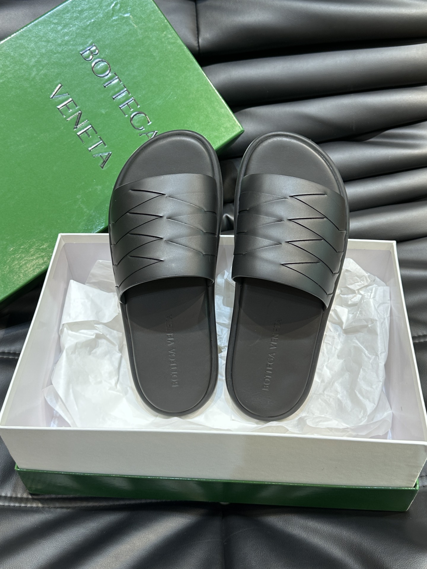 Bottega Veneta Men's Leather Woven Slide Sandals, Luxury Summer Footwear 6 i1715753479 9032 6