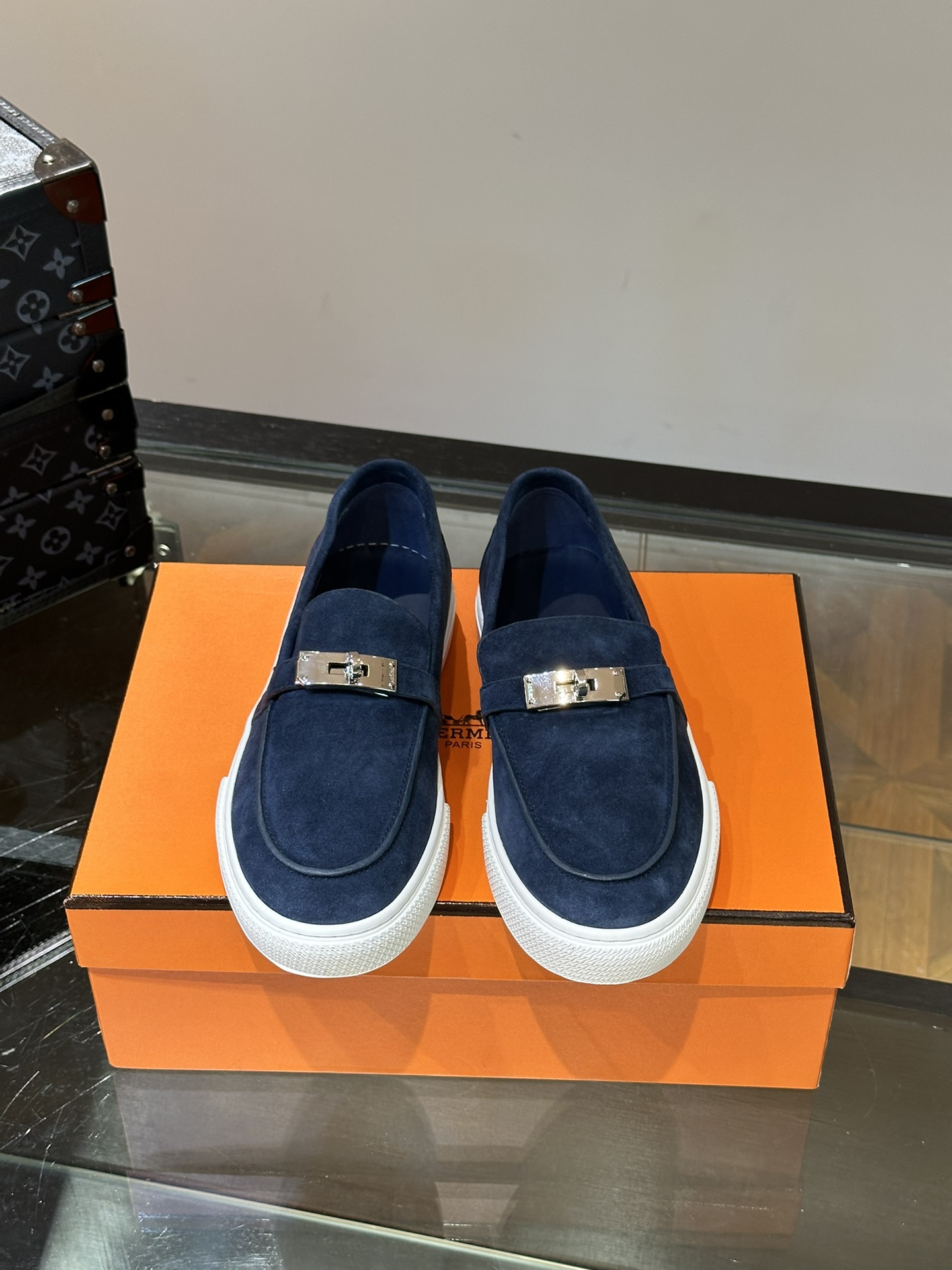 Hermes Schoenen Loafers Mannen Kalfsleer Koeienhuid Echt leer Rubber Casual