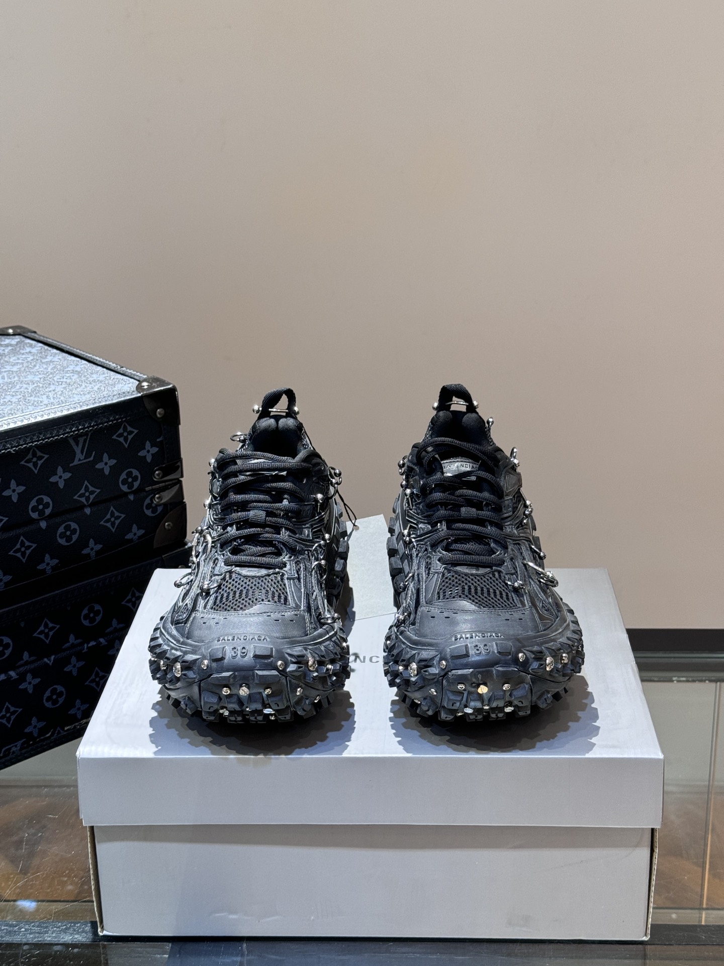 BALENCIAGADEFEND网布厚底运动鞋坦克履带轮胎鞋钉型越野户外增高厚底休闲运动慢跑鞋情侣款原楦