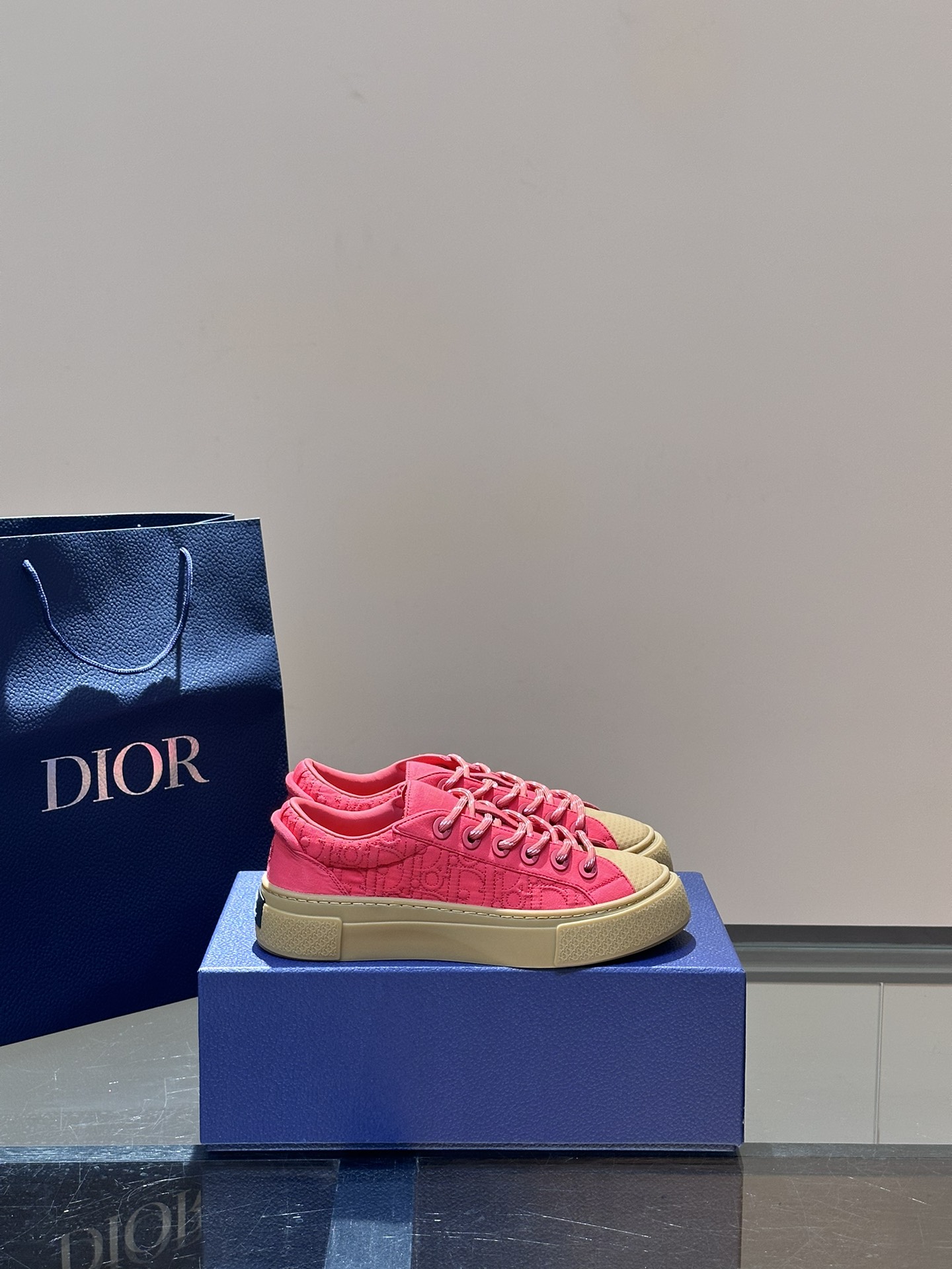 Dior Shoes Sneakers Yellow Printing Cowhide Rubber Oblique Casual