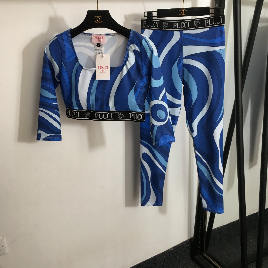 NO:779143,Model number 8038 Pucc* new yoga sports suit, abstract printed sports bra top + elastic slimming leggings, blue, S-XL, [M size; bust 74, length 39; waist 66 stretch, length 87], women's clothing,19860909款号8038 Pucc*新款瑜伽运动套装,抽象印花文胸运动上衣+弹力显瘦小脚打底裤,蓝色,S-XL,【M码；胸围74,长39；腰围66弹力,长87】,女装,,Women's clothing