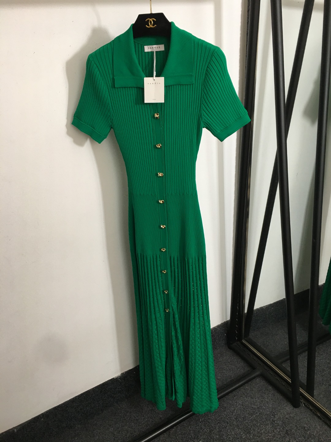 Elegant Green Floral Button Knit Dress - French Style, Size M 2 o 1iqplbd4c14cm1hf31ppp1t9g1m7719