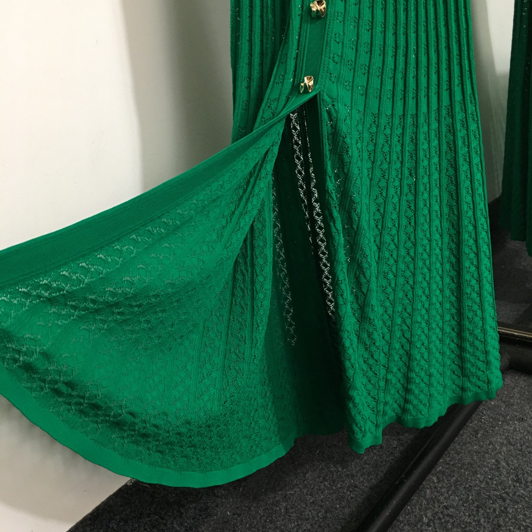 Elegant Green Floral Button Knit Dress - French Style, Size M 7 o 1iqplbgrl1v6493o1pjo191h1go1c