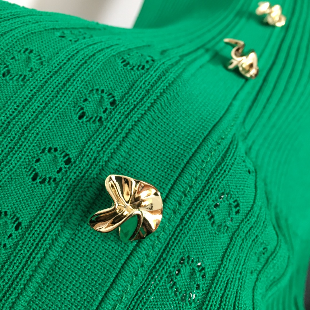 Elegant Green Floral Button Knit Dress - French Style, Size M 6 o 1iqplboh51leg9u218j915g6t9q1e