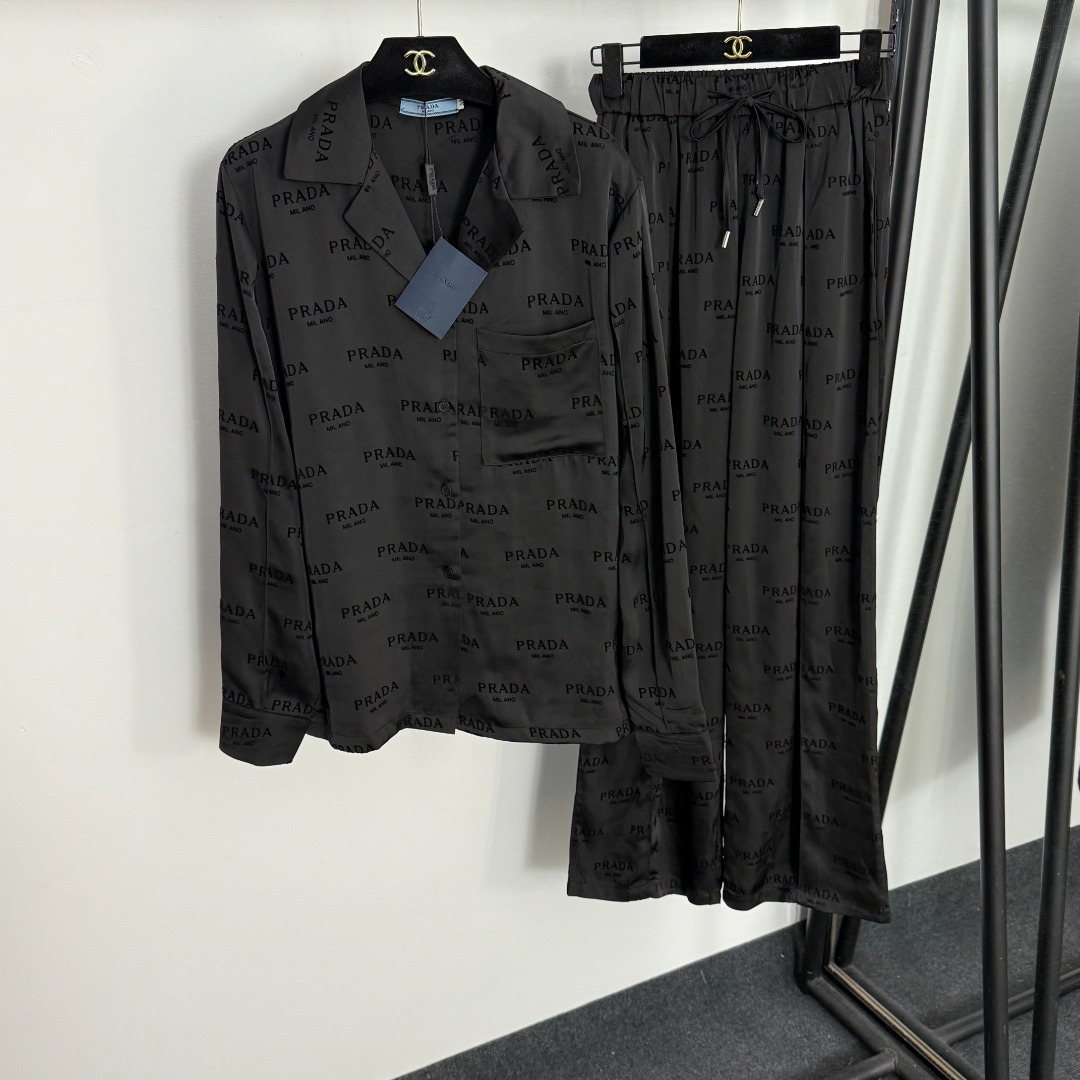 Prada White Logo Print Shirt and Pants Set