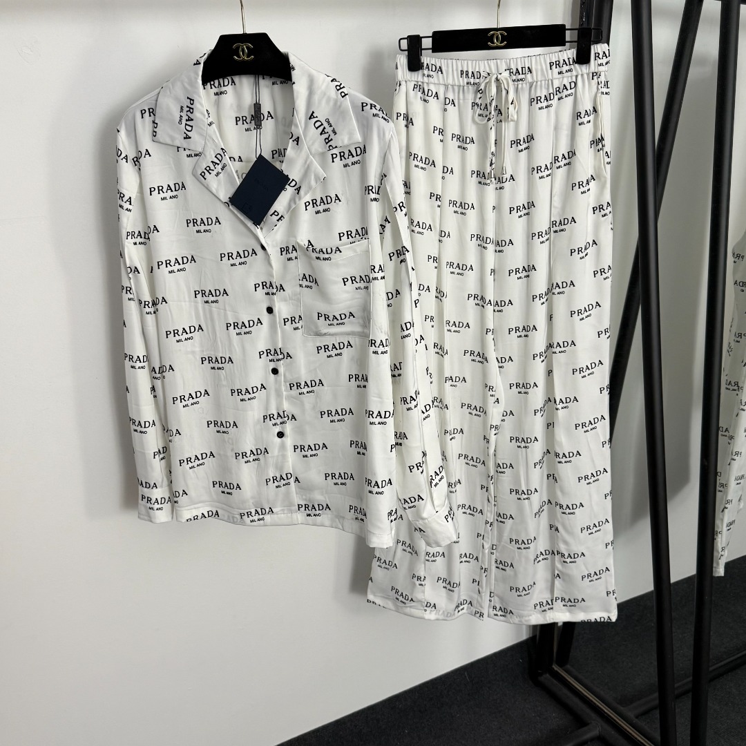 Prada White Logo Print Shirt and Pants Set
