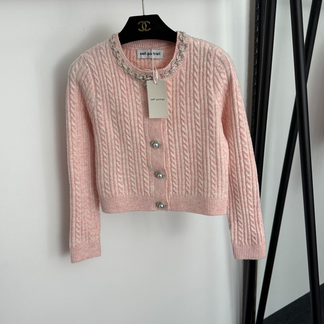 Self Portrait Cable Knit Cardigan with Pearl Buttons & Diamante Trim 6 o 1j6n82il924l5j217h6d5962a17