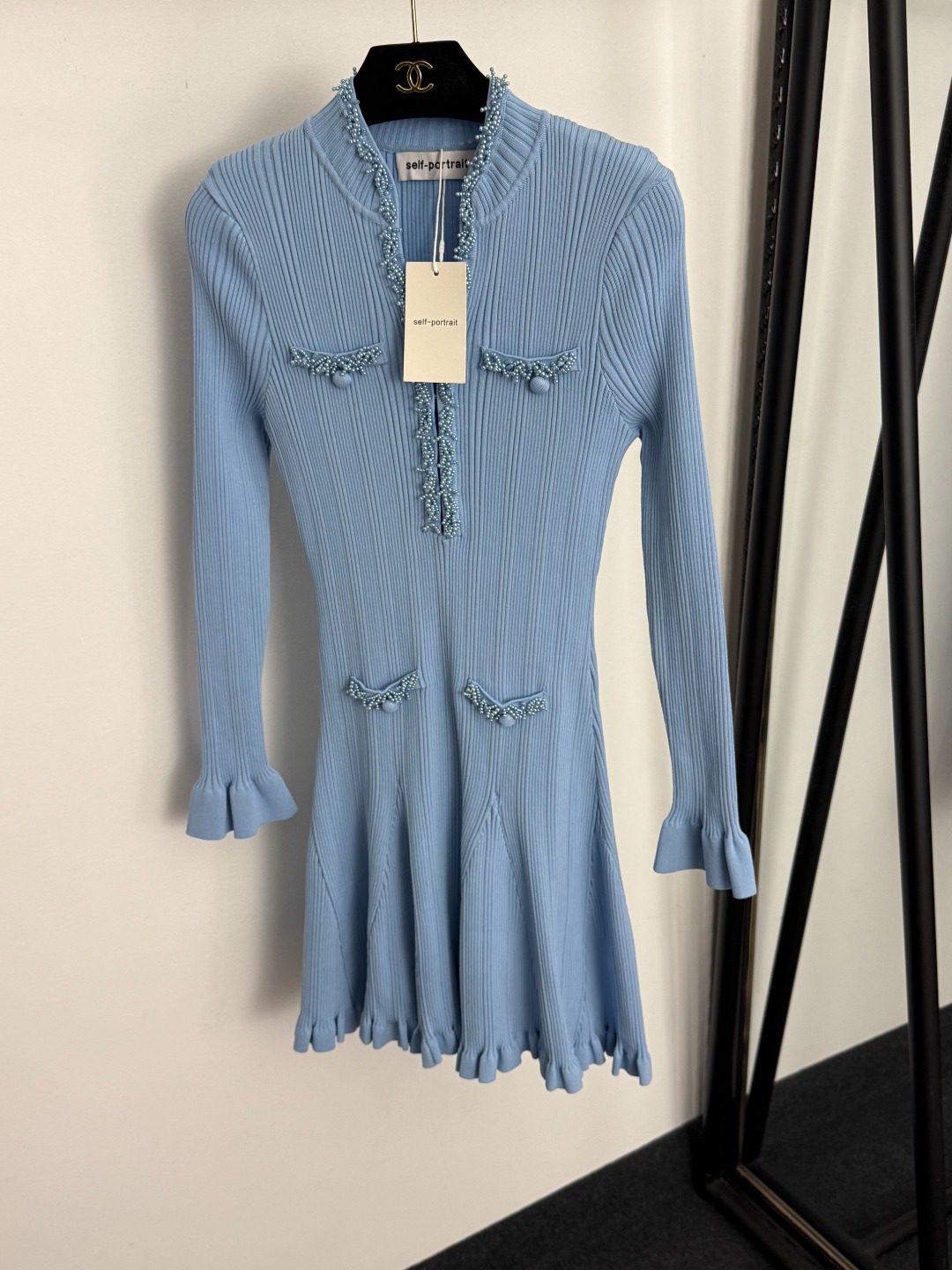 Self Portrait V-Neck Tassel Beaded Knit Flared Long Sleeve Dress 4 o 1j6n89p9qsfu2081vlur707i01m