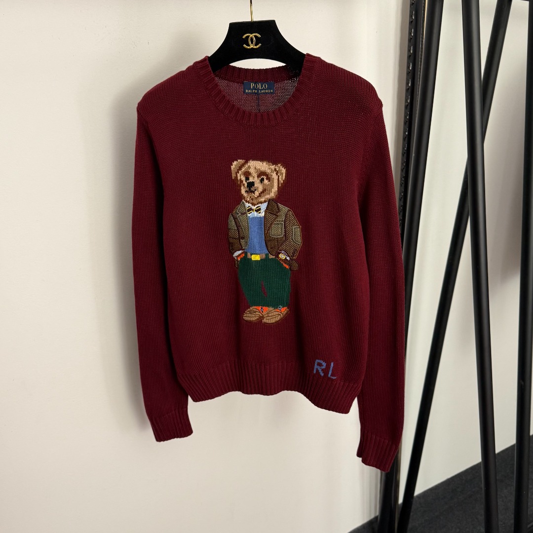 NO:933242,Style number 20259322 Ralph Lauren*Ralph Lauren new fashionable green pants bear jacquard pullover long-sleeved wool blended sweater, burgundy, S-XL, [S size shoulder width 37, bust 90, sleeve length 60, length 60; weight 0.420kg], women's clothing, loro piana,19860909款号20259322 Ralph Lauren*拉夫劳伦新款 时尚穿搭绿裤小熊提花套头长袖羊毛混纺针织衫,酒红色,S-XL,【S码肩宽37,胸围90,袖长60,长60；重量0.420kg】,女装,loro piana,,Women's clothing