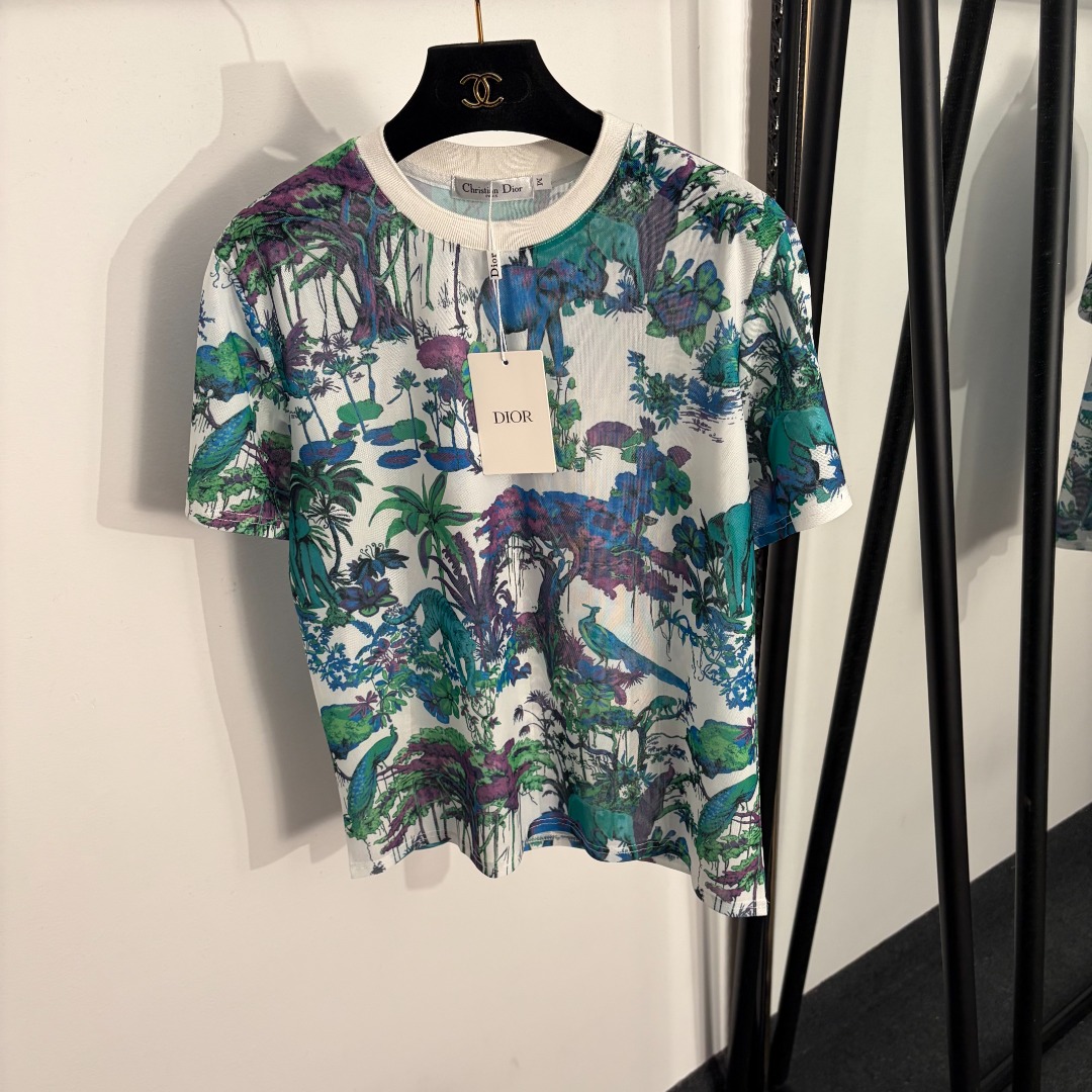 NO:858605,Model No. 20263725 Dio*new style elephant tropical jungle print mesh short-sleeved T-shirt, white, navy blue, S-XXL, [M size shoulder width 42, chest 102, sleeve length 19, length 61; weight 0.125kg], Dior-clothing, dior, dior, T-shirt, tees, t-shirt,19860909款号20263725 Dio*新款 大象热带丛林印花网纱短袖T恤,白色,藏蓝色,S-XXL,【M码肩宽42,胸围102,袖长19,长61；重量0.125kg】,迪奥-服装,dior,dior,T-shirt,tees，t-shirt,,Women's clothing